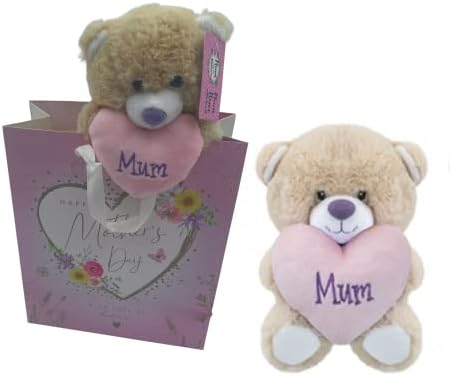 ACL stores Mother's Day Teddy Bear Plush with in a Gift Bag - 6 inch Mother's Day Teddy Bear in a Gift Bag for Girlfriend, Women, Wife, Mum - Gift Ready (Pink Heart Giftbag)