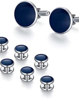 Classy Silver Gloss Finish Knot Cufflinks for Mens, Happy Fathers Day Gi-fts Husband Jewellery Accessory Decorations, Silver Flower Knot Cufflinks and Shirt Studs for Men, Black Trinket Box