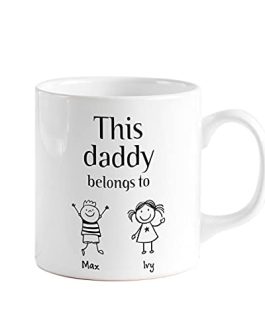 This Daddy Belongs to Mug with Kids Names | Children’s Drawing | Personalised First Father’s Day | Gift for Dad Father Him Men