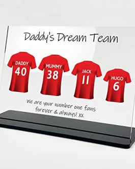 Personalised Football Shirts Acrylic with wooden stand, Fathers Day gift, Grandad Gift, Gift from children, Choose Football Team Colours