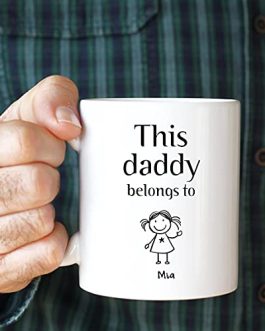 This Daddy Belongs to Mug with Kids Names | Children’s Drawing | Personalised First Father’s Day | Gift for Dad Father Him Men