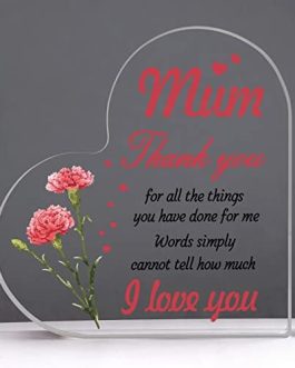 KAAYEE Mothers Day for Mum Gifts, Heart-shaped Acrylic Plaque Gifts for Mum, Gifts for Mummy on Her Birthday from Daughter Son, Christmas, Mothers’ Day, Thanksgiving Day Presents for Mum (Mum 1)