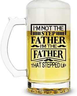 Onebttl Step Dad Christmas Gifts Beer Stein Mug, 17 oz Heavy Traditional Beer Glasses with Handle, Bonus Dad Gifts for Birthday/Father’s Day/Thanksgiving/from Daughter/Son, The Father That Stepped up