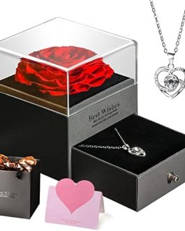 PQSWATER Handmade Real Roses Jewellery Box Silver Necklace Anniversary Valentine’s Day Mother’s Day Christmas Love of a Lifetime Gift of Roses for Women