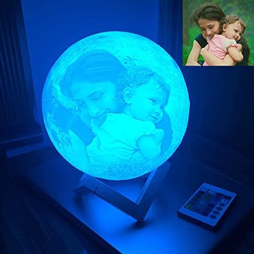ACED Mothers Day Gifts Personalised Gifts for Mum Kids Girlfriend Personalized Moon Lamp with Photo Text 3D Printing 16 Colours Wooden Stand & Remote/Touch Control (15 cm, Small)