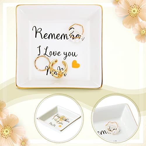 Ceramic Jewellery Dish with Greeting Card, Mothers Day Card Remember I Love You Mom Gifts from Daughter Son Trinket Plate Ring Holders Jewelry Tray Decor for Mother's Day Christmas Mom Birthday Gifts - Image 3