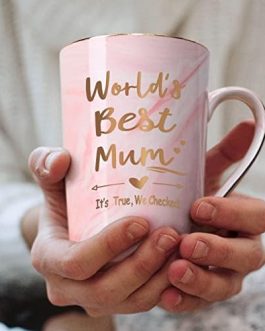Joymaking Birthday Gifts for Mum World’s Best Mum Coffee Mug Christmas Gifts Mothers Day Gifts from Daughter Son Lovely Birthday Mothersday Gifts,14Oz Pink Marble Ceramic Coffee Cup