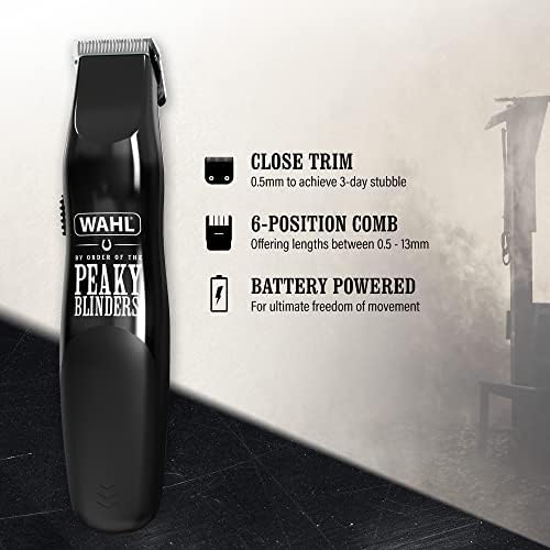 Wahl and Peaky Blinders Beard Trimmer Gift Set, Battery Powered Trimmer, Men’s Stubble Trimmers, Facial Hair Trimming, Beard Shampoo, Facial Hair Care, Men’s Grooming Kit - Image 2