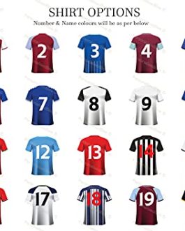 Personalised Football Shirts Acrylic with wooden stand, Fathers Day gift, Grandad Gift, Gift from children, Choose Football Team Colours