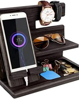 Gifts for Men Bedside Organiser for Him Birthday Gifts for Him Wood Phone Docking Station Key Holder Wallet Stand Watch Organizer Valentines Gifts for Him Wooden Organiser Gifts for Dad Men Husband