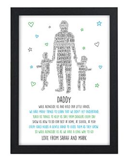 Beecreative PERSONALISED Daddy and Son Daughter POEM Gifts for Birthday, Fathers Day, Christmas – Gifts for Dad, Daddy, Grandad from Little Girl, Boy, Child, Grandchildren – 1, 2 or 3 Children Designs