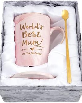 Joymaking Birthday Gifts for Mum World’s Best Mum Coffee Mug Christmas Gifts Mothers Day Gifts from Daughter Son Lovely Birthday Mothersday Gifts,14Oz Pink Marble Ceramic Coffee Cup