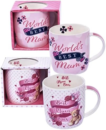 Mothers Day Gifts Mum Mug Assortment in "Best Mum Ever" or "World's Best Mum" Display. Mum Cups Gifts for Mum (Pack of 1).