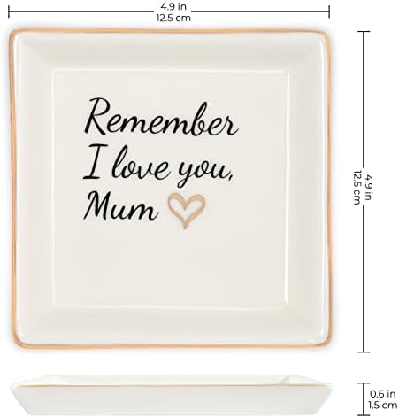 Large 12.5x12.5cm Jewellery Dish with Ceramic Marker. Remember I Love You, Mum. Birthday Christmas Gifts for Mum. Personalised Mothers Day Gifts. Presents for Mum from Daughter Son Husband - Image 6
