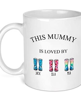 Personalised Mother’s Day Mug, Customisable Mothers Day Gift, Mummy Is Loved By, Mothers Day Gift from Kids, Mum’s Birthday Present, New Mum Gift