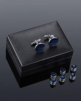Classy Silver Gloss Finish Knot Cufflinks for Mens, Happy Fathers Day Gi-fts Husband Jewellery Accessory Decorations, Silver Flower Knot Cufflinks and Shirt Studs for Men, Black Trinket Box