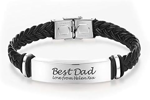 EDSG Personalised Mens Bracelet | Leather Engraved Bracelet Gift for Boyfriend Husband Dad Bestman | Gift for Christmas, Birthday, Wedding, Anniversary, Father's Day | Customised Name - Image 4