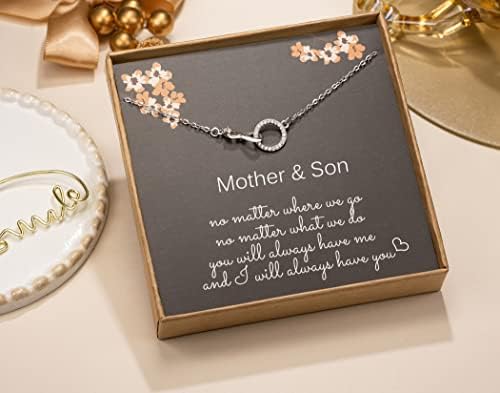Mother Son Necklace, 925 Sterling Silver Infinity Necklace with CZ Ring, Jewellery for Mum from Son, Mother's Day Gift for Women, Birthday Gifts for Mum from Son - Image 2