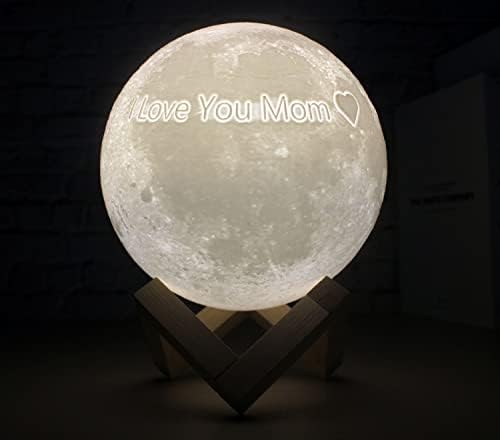 ACED Mothers Day Gifts Personalised Gifts for Mum Kids Girlfriend Personalized Moon Lamp with Photo Text 3D Printing 16 Colours Wooden Stand & Remote/Touch Control (15 cm, Small) - Image 2