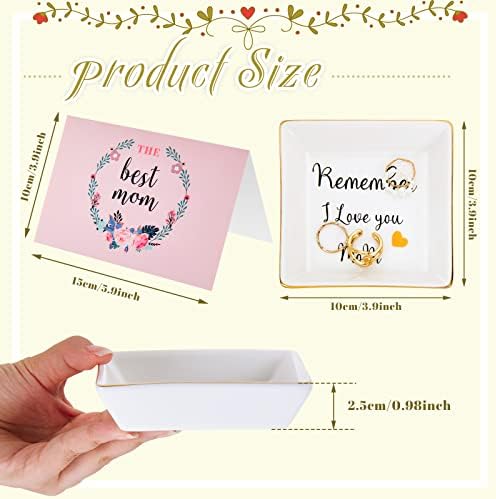 Ceramic Jewellery Dish with Greeting Card, Mothers Day Card Remember I Love You Mom Gifts from Daughter Son Trinket Plate Ring Holders Jewelry Tray Decor for Mother's Day Christmas Mom Birthday Gifts - Image 2