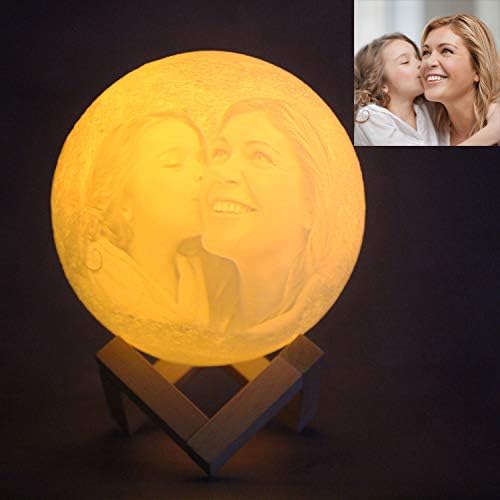 ACED Mothers Day Gifts Personalised Gifts for Mum Kids Girlfriend Personalized Moon Lamp with Photo Text 3D Printing 16 Colours Wooden Stand & Remote/Touch Control (15 cm, Small) - Image 3