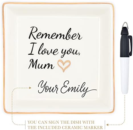 Large 12.5x12.5cm Jewellery Dish with Ceramic Marker. Remember I Love You, Mum. Birthday Christmas Gifts for Mum. Personalised Mothers Day Gifts. Presents for Mum from Daughter Son Husband - Image 3