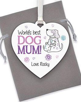 Worlds Best Dog Mum Dad Wooden Plaque Gift – Personalised Mothers Day Fathers Day Gifts From The Dog – Dog Mum Dad Pet Parent Gifts – Gifts From The Dog To Dad Mum Him Her – With Grey Bag