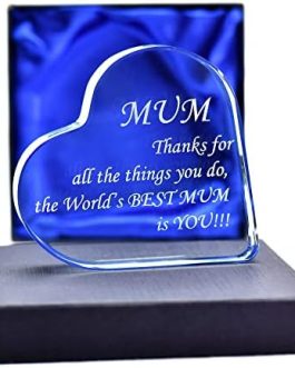 LT Gift for Mum Birthday Mothers Day Engraved Crystal Heart from Daughter Son Christmas Mum Presents The World’s Best Mummy