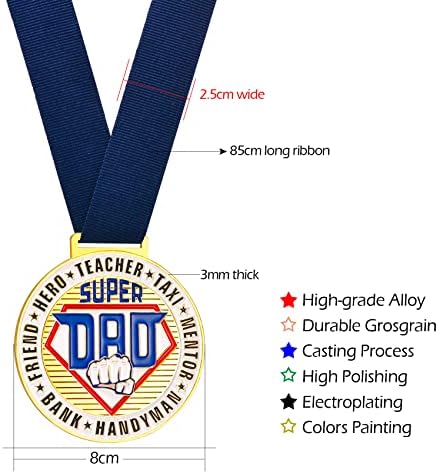 JEWAB Super Dad Medal Gifts for Dad Fathers Day, High Grade Alloy with Gold Finish Dad Medal - Dad Christmas Gifts | Birthday Presents for Dad from Daughter Son, Best Dad Award - Image 5