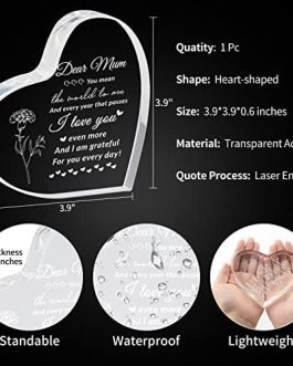 PRSTENLY Mum Birthday Gifts, Heart-shaped Acrylic Plaque Gifts for Mum on Her Birthday Christmas Anniversary Mothers Day, Mummy Presents from Daughter Son