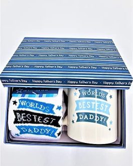 Milah World’s Bestest Father Day Gift Set – Dad Mug & 1 Pair Father’s Day Novelty Sock in a Gift Box (Worlds Bestest Daddy)