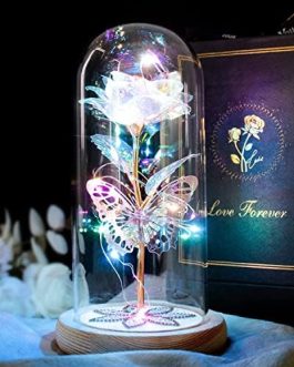 Mothers Day Flowers Gifts for Mum Glass Crystal Rose, LED Forever Galaxy Rose in Glass Dome for Her Women Wife Grandma Nan Girlfriend Daughter Sister Mother’s Day Valentine’s Day Birthday Anniversary