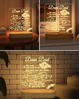 Dad Gifts, I Love You Daddy 3D Illusion Lamp LED Night Light for Papa Birthday Father’s Day Sweet Present, USB Power Soft Warm White Colors