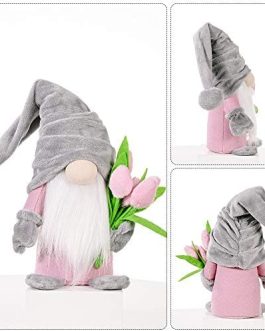 Mothers Day Gonk Gifts for Mum, Handmade Tulip Spring Gonks Faceless Doll Mothers Day Decorations, Elf Novelty Tabletop Gnomes Ornament Gifts for Mother Grandma Birthday from Daughter Son (Grey)