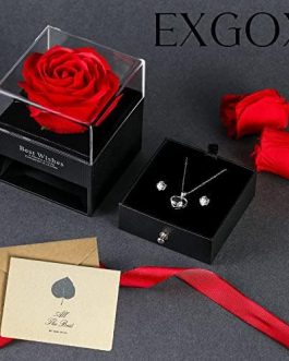 EXGOX Eternal Rose gifts for Women with I Love You 925 Sterling Silver Necklace,Birthday Gifts for Her Forever Preserved Rose Flower Gifts for Women Wife Mum Valentines Day Anniversary