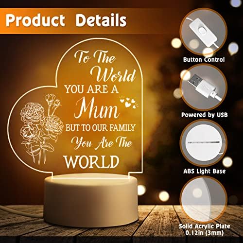 Niyewsor Mothers Day Gifts for Mum - Acrylic Night Light, Mum Gifts from Daughter Son, Birthday Presents Gifts for Mum, Valentine's Mother's Day Gifts for Mum, Mummy - Image 5