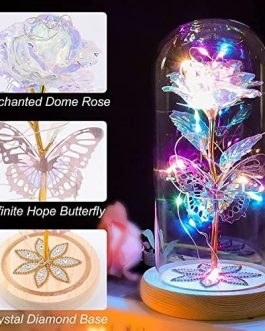 Mothers Day Flowers Gifts for Mum Glass Crystal Rose, LED Forever Galaxy Rose in Glass Dome for Her Women Wife Grandma Nan Girlfriend Daughter Sister Mother’s Day Valentine’s Day Birthday Anniversary