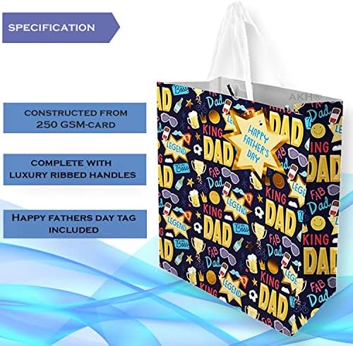 AKH® Fathers Day Gift Bag | 22 x 10.1 x 27cm |Medium Size | Dad's Day Gift Bag | Dads Day Gifts Bags With Gift Tag |Thick Luxury Paper Gift Bag | Dad's Birthday Gift Bag (Black & Blue) - Image 3