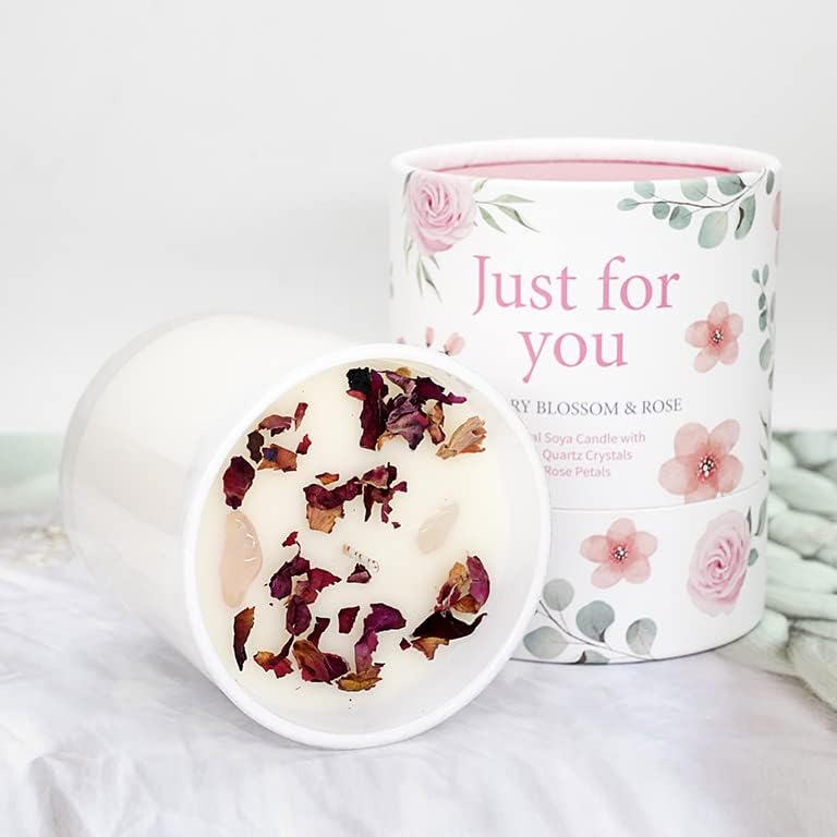 Mothers Day Candle That Makes a Thoughtful Gifts for Mothers Day - Sentimental Mother’s Day Gifts SOYA Candle with Rose Quartz and Rose Petals - Image 2
