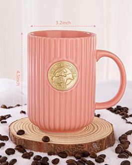 Mothers Day Gifts from Daughter Son, 14oz Pink Elegant Ceramic Coffee Cup with 3D Golden Badge, World’s Best Mum Stripe Mug, Cat’s Claw Spoon, Mum Birthday Gifts Presents for New Mum Mummy, Luxury Box