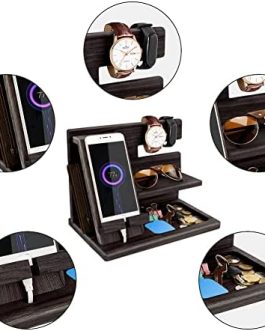 Gifts for Men Bedside Organiser for Him Birthday Gifts for Him Wood Phone Docking Station Key Holder Wallet Stand Watch Organizer Valentines Gifts for Him Wooden Organiser Gifts for Dad Men Husband