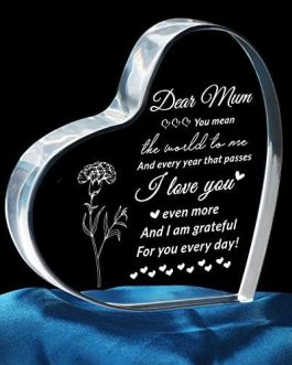 PRSTENLY Mum Birthday Gifts, Heart-shaped Acrylic Plaque Gifts for Mum on Her Birthday Christmas Anniversary Mothers Day, Mummy Presents from Daughter Son