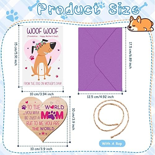 Mum Gifts Set Including Mum Wooden Hanging Heart Plaque, Mother's Day Card from the Dog Funny Birthday Card and Purple Envelope for Mother's Day Dog Lovers Personalised Gifts Presents Pet Keepsake - Image 2