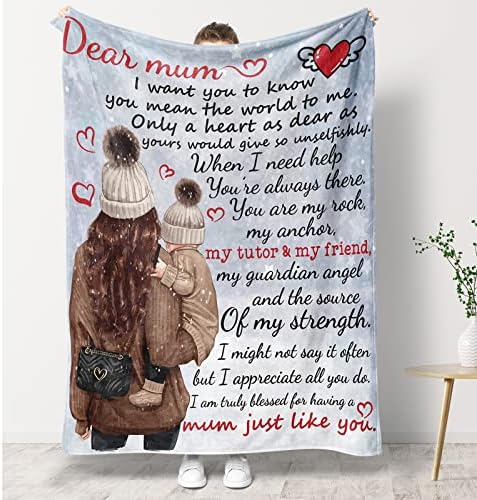 Funnli Flannel Letter Blanket 127*152CM Mum Gifts, Soft Throw Blanket Mummy Presents, Christmas Mothers Day Birthday Gifts for Mum from Daughter Son