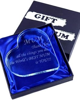 LT Gift for Mum Birthday Mothers Day Engraved Crystal Heart from Daughter Son Christmas Mum Presents The World’s Best Mummy