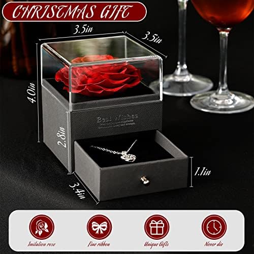 PQSWATER Handmade Real Roses Jewellery Box Silver Necklace Anniversary Valentine's Day Mother's Day Christmas Love of a Lifetime Gift of Roses for Women - Image 2