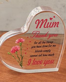 KAAYEE Mothers Day for Mum Gifts, Heart-shaped Acrylic Plaque Gifts for Mum, Gifts for Mummy on Her Birthday from Daughter Son, Christmas, Mothers’ Day, Thanksgiving Day Presents for Mum (Mum 1)