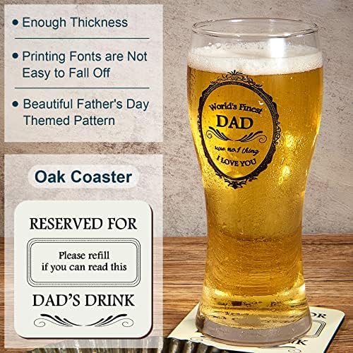 450ml Worlds Finest Dad Beer Glass and Reserved for Dads Drink Coaster with Gift Card Gift Box Dad Gifts for Fathers Day Birthday - Image 3