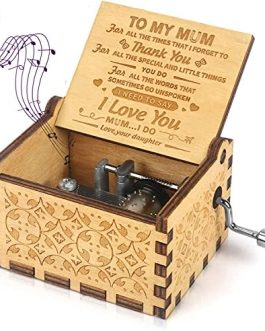 Sakruda Wooden Music Box for Mom You Are My Sunshine,Gift from Daughter to Mom,Hand Crank Wood Music Box Laser Engraving Handmade Musical Box Mechanism Antique Gift for Mom on Birthday,Mother’s Day