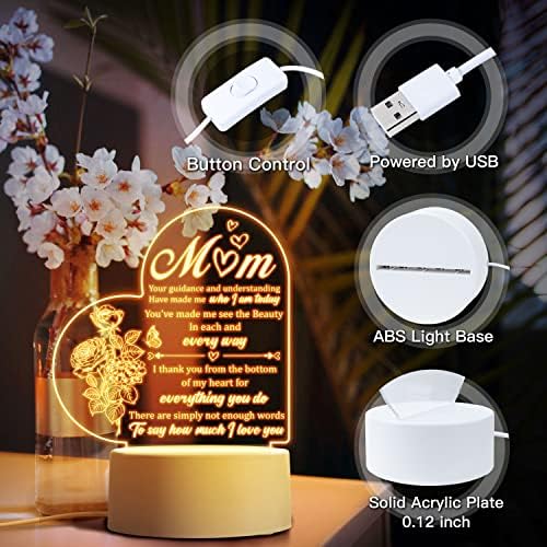 Mothers Day Gifts for Mum from Daughter - Gifts for Mum - Mum Gifts Engraved Night Light for Birthday Present for Mum, Mum Gifts from Daughter/Son with Thankful Sayings, Mothers Day Gifts for Mum - Image 6